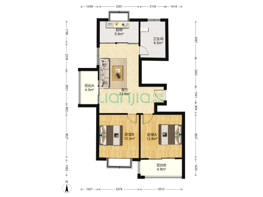 中阳水岸嘉园 2室1厅1卫 100平方