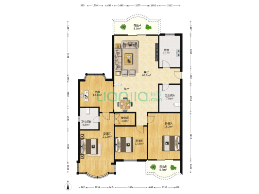 馨兰花苑一期 4室1厅2卫 160平方