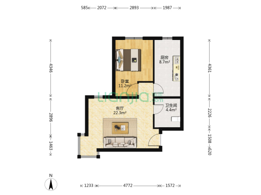 育新花园中里 1室1厅1卫 63平方