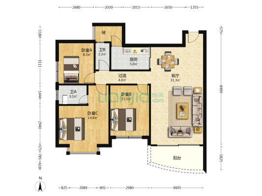 集美·麦景新苑 3室1厅2卫 108平方