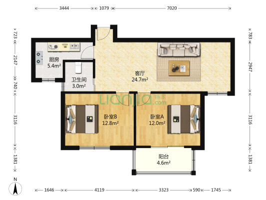 云帆花苑 2室1厅1卫 83平方