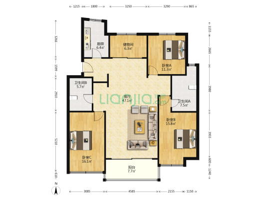 虹桥头散盘 3室1厅2卫 139平方