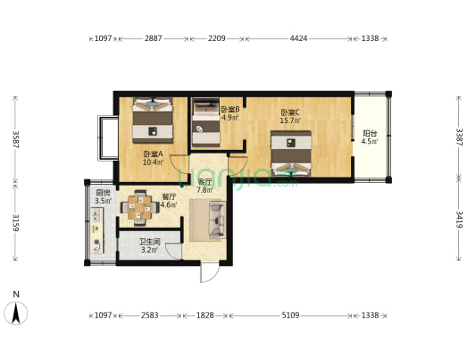 省人大宿舍院 3室2厅1卫 65平方