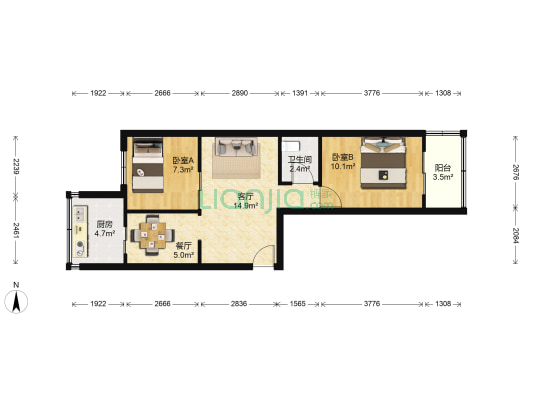阳光新村 2室2厅1卫 58平方