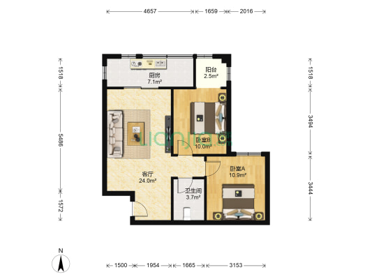盛龙南苑 2室1厅1卫 85平方