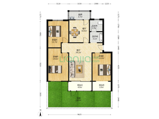 工农路27-29号院 3室2厅2卫 107平方