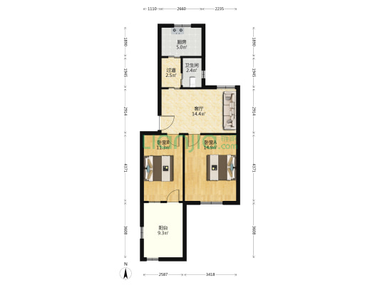 园林小区 2室1厅1卫 66平方