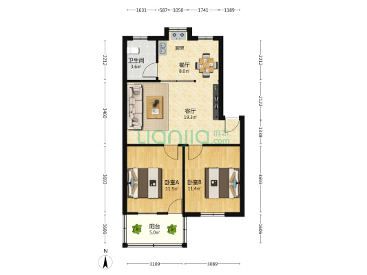 南铝社区 2室2厅1卫 73平方