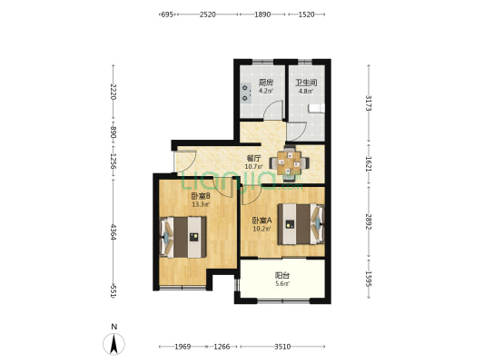 欣杨景苑 2室1厅1卫 68平方