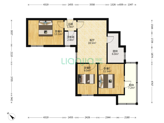 金沙江里 3室1厅1卫 92平方