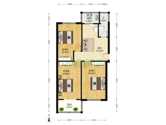 中行宿舍 3室1厅1卫 81平方
