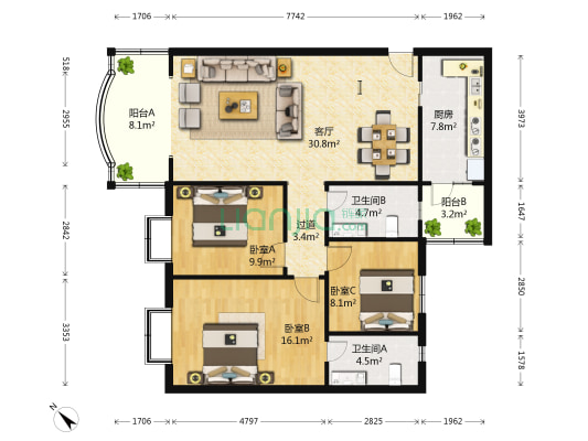 晨曦园 3室1厅2卫 112平方