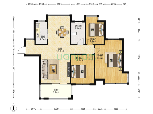 国贸天琴湾西区 3室1厅1卫 107平方