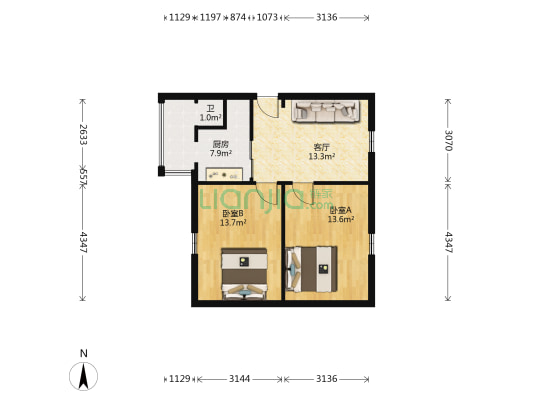 畜牧局家属院 2室1厅1卫 62平方