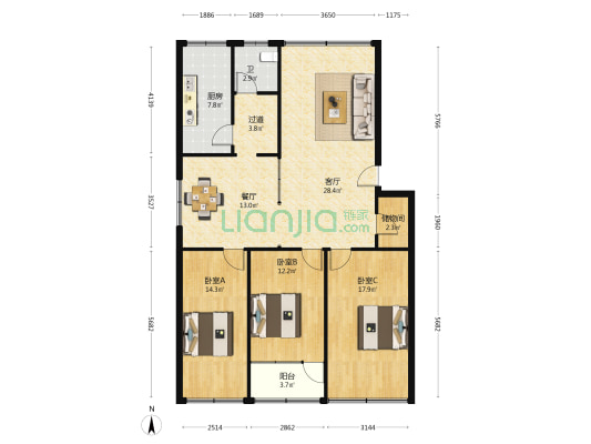 农科路42号 3室2厅1卫 111平方