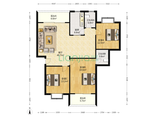 贵海花园一期 3室1厅2卫 122平方