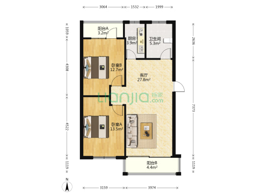 锦德大厦 2室1厅1卫 84平方