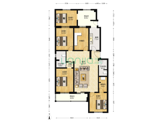 厂洼西街甲1号院 4室1厅2卫 132平方
