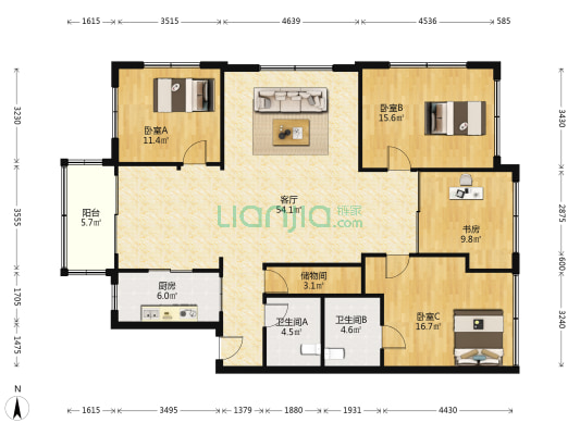 安盛小区 4室1厅2卫 153平方