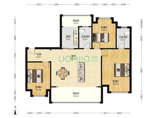 锦庐（一期） 3室1厅2卫 125平方