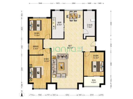 宝通陆号 3室1厅1卫 142平方