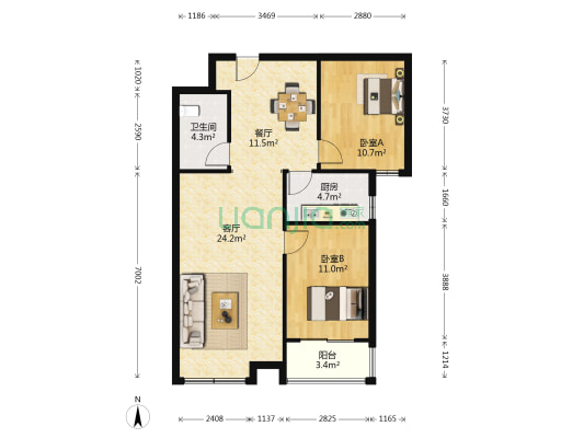 物探家园 2室2厅1卫 92平方