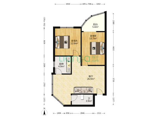 横街11号13号 2室1厅1卫 71平方