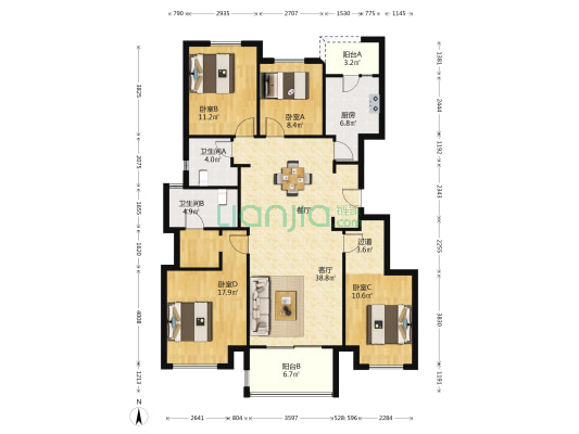 亚新美好艺境 4室1厅2卫 141平方