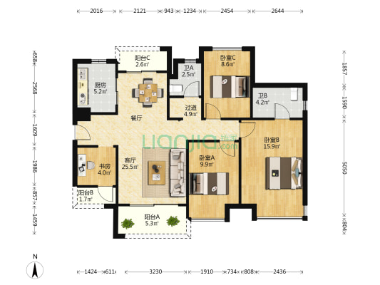 保利天汇左岸 4室1厅2卫 117平方