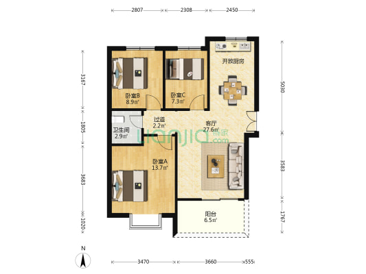瑞豪·上林苑 3室1厅1卫 96平方
