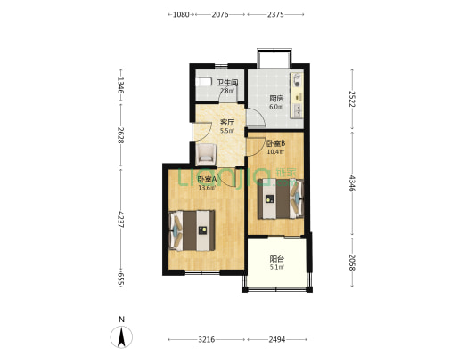 城东南街104号 2室1厅1卫 51平方