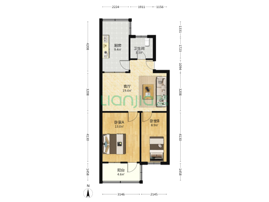 供电局东院宿舍 2室1厅1卫 67平方