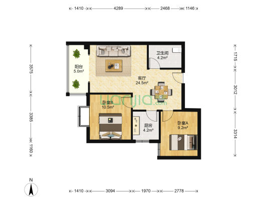 幸福宜家 2室1厅1卫 82平方