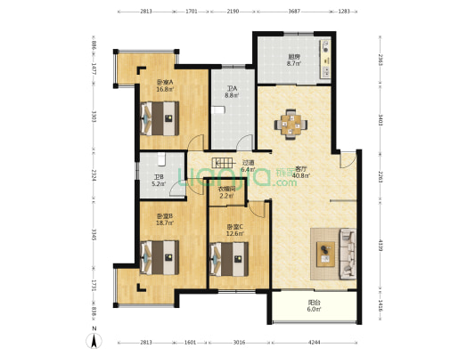 星虹苑 3室1厅2卫 145平方