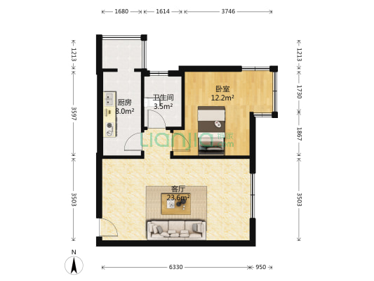 潮白河孔雀城英国宫 1室1厅1卫 68平方