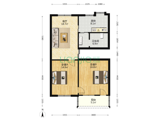 阳明路市委宿舍 2室1厅1卫 85平方