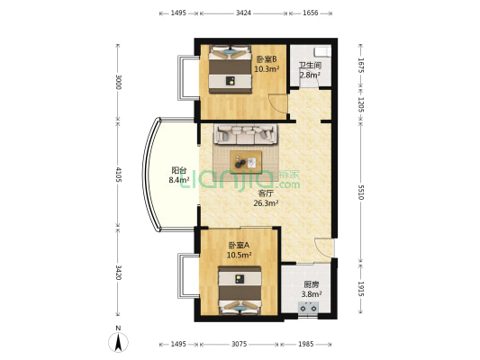 源昌大厦 2室1厅1卫 77平方