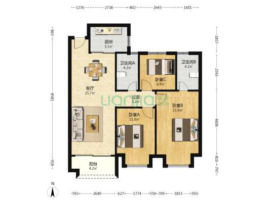 道客和悦嘉园 3室1厅2卫 100平方