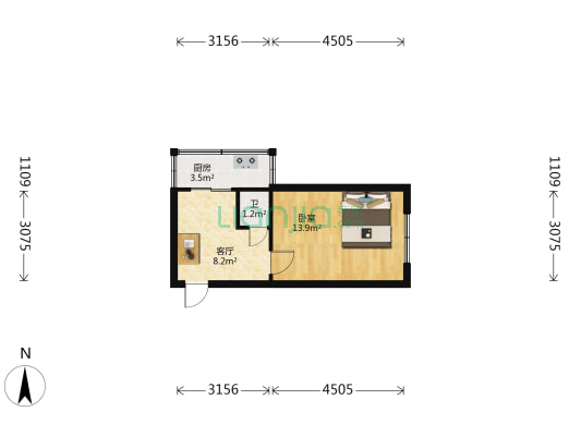 建绣社区 1室1厅1卫 34平方