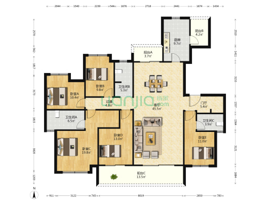 招商雍山湖 5室1厅3卫 193平方