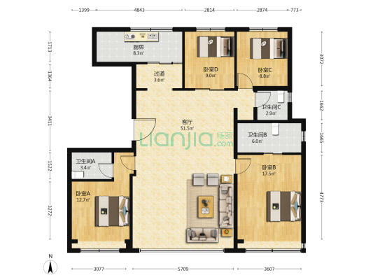 保利和光煦境 4室1厅3卫 170平方