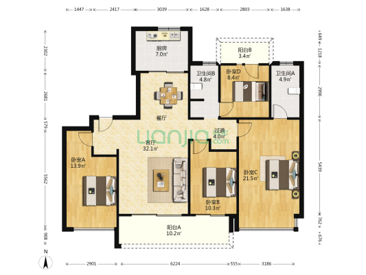 中海云鼎湖居 4室1厅2卫 150平方