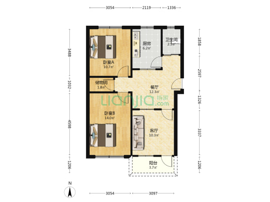 法院宿舍小区 2室2厅1卫 75平方