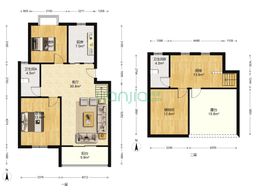 鸿泰苑一区 2室1厅2卫 89平方