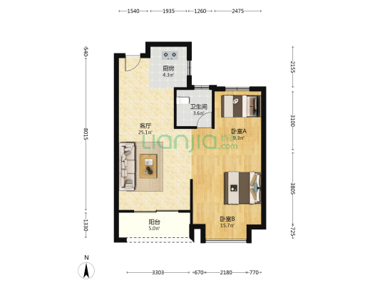 云都丽园二区 2室1厅1卫 77平方
