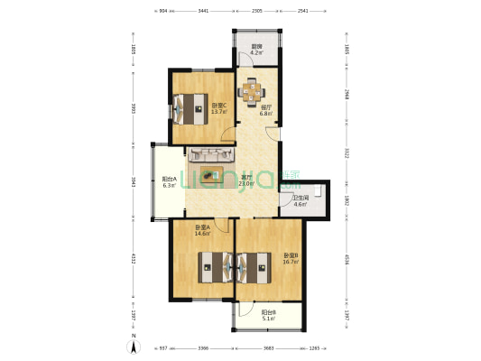 段店东街180号 3室2厅1卫 115平方