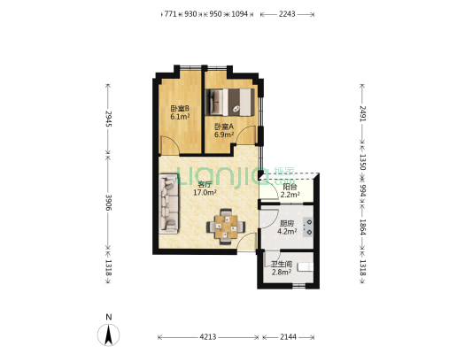 富丽家园东发楼 2室1厅1卫 51平方
