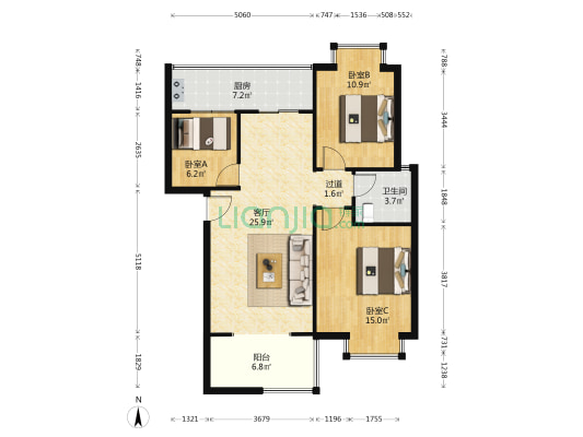 百花小区 3室1厅1卫 84平方