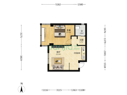 建设嘉园 1室1厅1卫 52平方