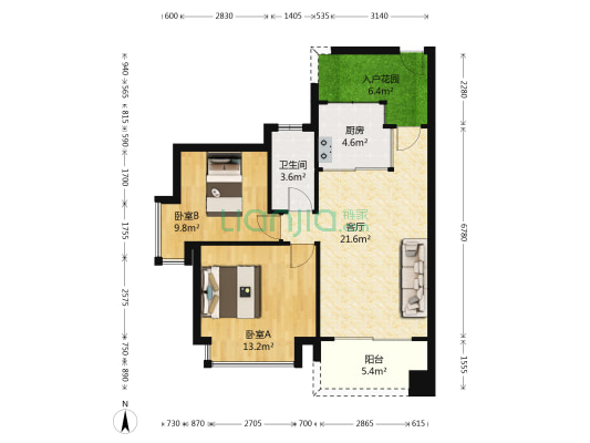 岭南湾畔 2室1厅1卫 84平方
